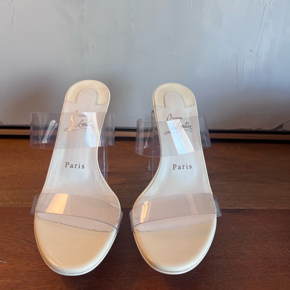 Christian Louboutin Women's Cream Clear Heels fits like a 37
